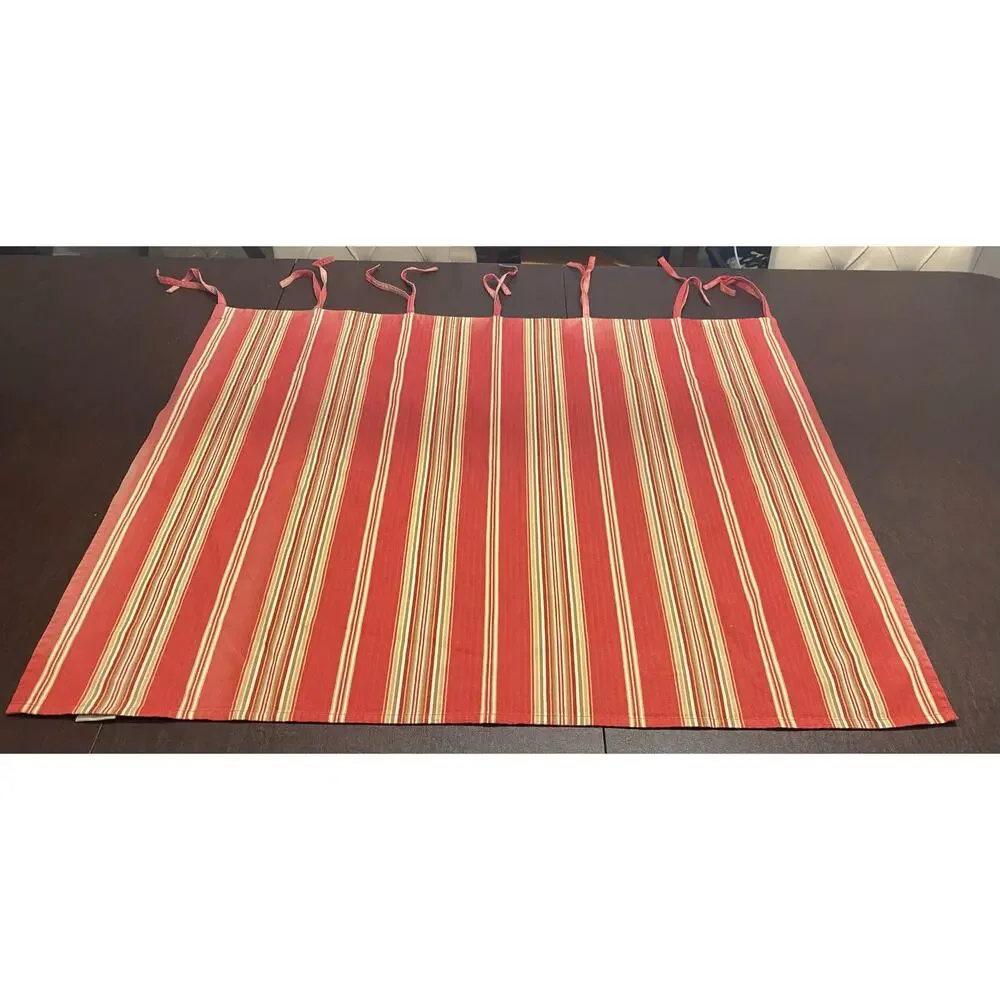 Pottery Barn Morgan Red‎ Striped Cafe Window Curtains Set of 2 44x36 Ties Cotton